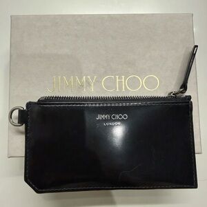 Jimmy Choo Black Leather Zip Card Holder Wallet